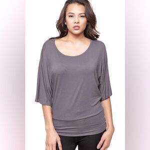 Storm Batwing Flutter Short Sleeve Round Neckline Ruched Banded Waist Size Large